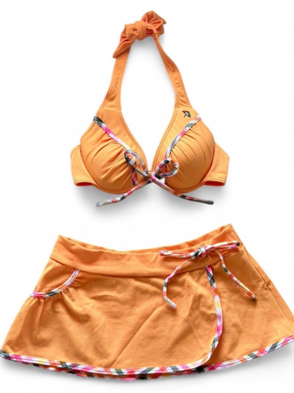Orange Bikini Halter Top and Skirt Swim Set